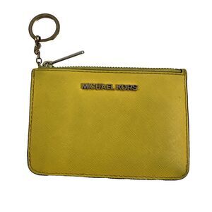 Michael Kors Jet Set Travel Saffiano Leather Coin Pouch Yellow Small Key Zip